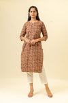 Maroon Floral Printed Cotton Readymade Long Kurta