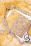 Mango Gold Organza Unstitched Salwar Suit With Organza Dupatta