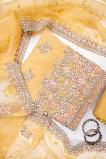 Mango Gold Organza Unstitched Salwar Suit With Organza Dupatta