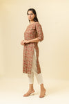 Maroon Floral Printed Cotton Readymade Long Kurta