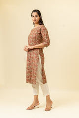 Maroon Floral Printed Cotton Long Kurta