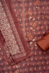 Brown Pashmina Unstitched Salwar Suit With Pashmina Dupatta