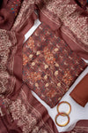 Brown Pashmina Unstitched Salwar Suit With Pashmina Dupatta