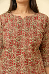 Maroon Floral Printed Cotton Readymade Long Kurta