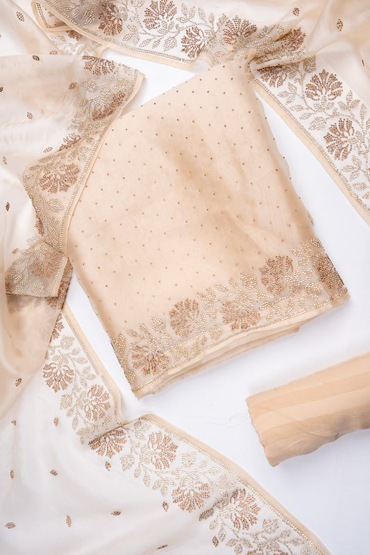 Tussar Organza Unstitched Salwar Suit With Organza Dupatta