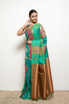 Rama South Silk Saree With Unstitched Blouse