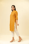 Mustard Floral Printed Cotton Readymade Long Kurta