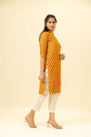 Mustard Floral Printed Cotton Readymade Long Kurta