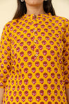 Mustard Floral Printed Cotton Readymade Long Kurta