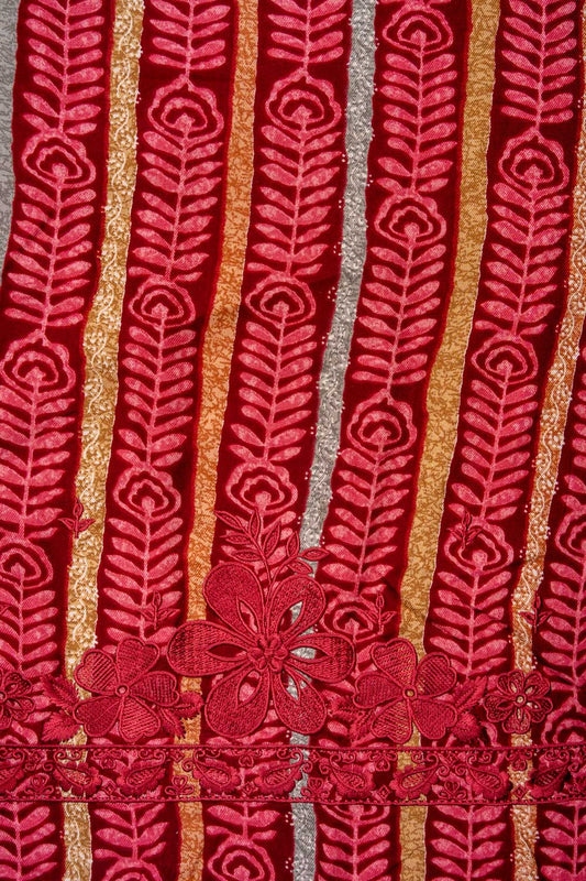 Maroon Pashmina Unstitched Salwar Suit With Pashmina Dupatta