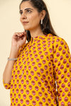 Mustard Floral Printed Cotton Readymade Long Kurta