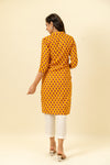 Mustard Floral Printed Cotton Readymade Long Kurta