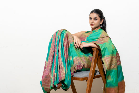 Rama South Silk Saree With Unstitched Blouse