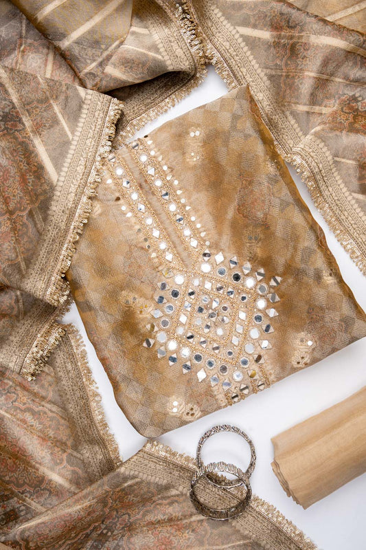 Tussar Organza Unstitched Salwar Suit With Organza Dupatta