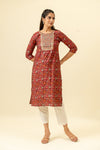 Maroon Digital Printed Cotton Readymade Long Kurta