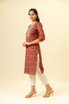 Maroon Digital Printed Cotton Readymade Long Kurta