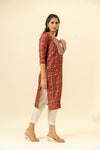 Maroon Digital Printed Cotton Readymade Long Kurta