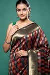Garnet Banarasi Silk Saree With Unstitched Blouse