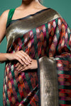 Garnet Banarasi Silk Saree With Unstitched Blouse