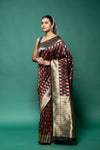 Garnet Banarasi Silk Saree With Unstitched Blouse