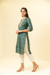 Peacock Blue Digital Printed Cotton Readymade Long Kurta