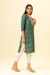 Peacock Blue Digital Printed Cotton Readymade Long Kurta