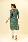 Peacock Blue Digital Printed Cotton Readymade Long Kurta