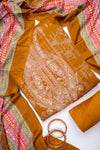 Mustard Pashmina Unstitched Salwar Suit With Pashmina Dupatta