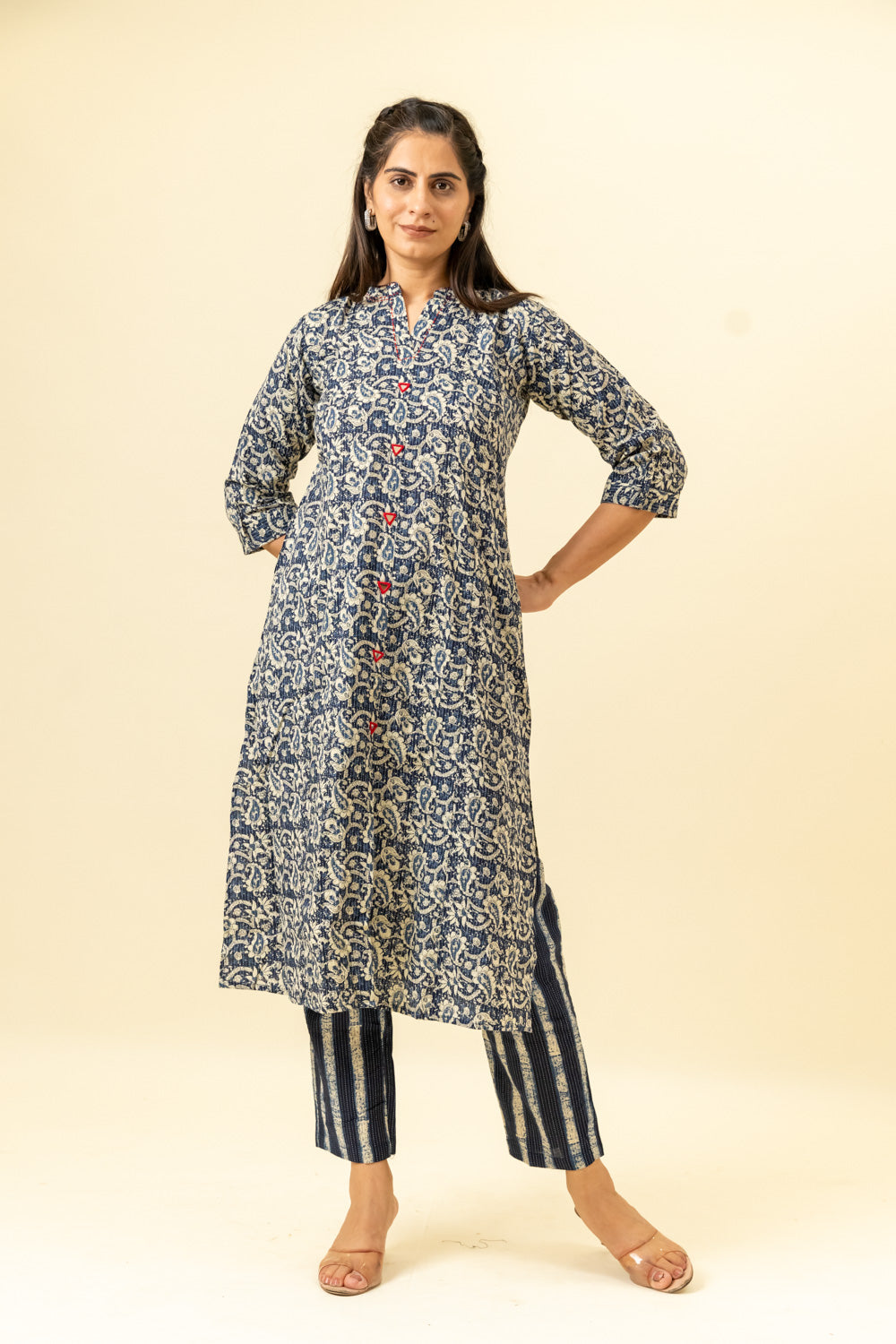 Midnight Blue Digital Printed Cotton Kurti With Pant