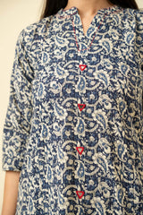 Midnight Blue Digital Printed Cotton Kurti With Pant