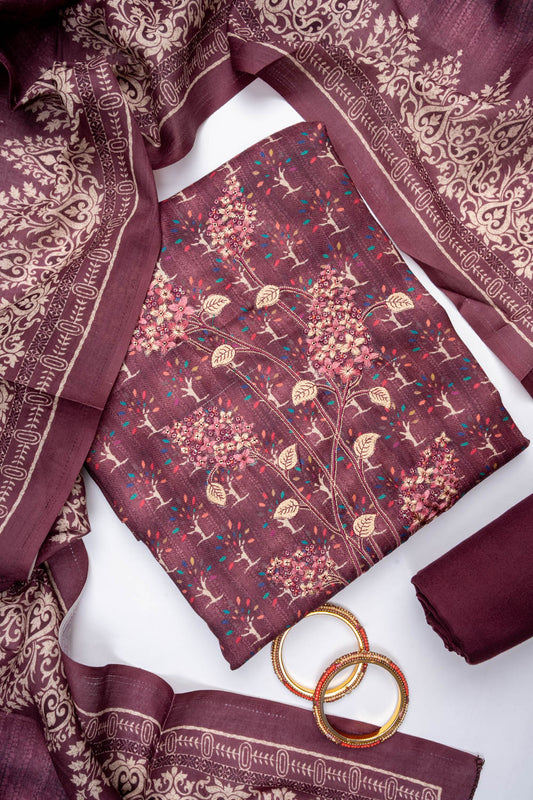 Onion Pashmina Unstitched Salwar Suit With Pashmina Dupatta