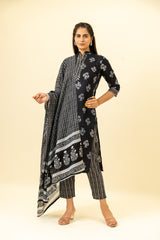 Black Cotton Kurti And Pant With Cotton Dupatta