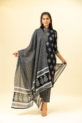 Black Cotton Kurti And Pant With Cotton Dupatta