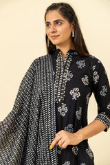 Black Cotton Kurti And Pant With Cotton Dupatta