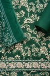 Bottle Green Pashmina Unstitched Salwar Suit With Cotton Dupatta