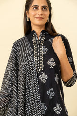 Black Cotton Kurti And Pant With Cotton Dupatta