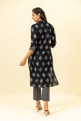 Black Cotton Kurti And Pant With Cotton Dupatta