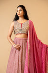 Dark Gajari Georgette Lehenga Set With Readymade Blouse