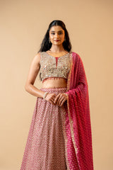 Dark Gajari Georgette Lehenga Set With Readymade Blouse