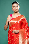 Red Banarasi Silk Saree With Unstitched Blouse