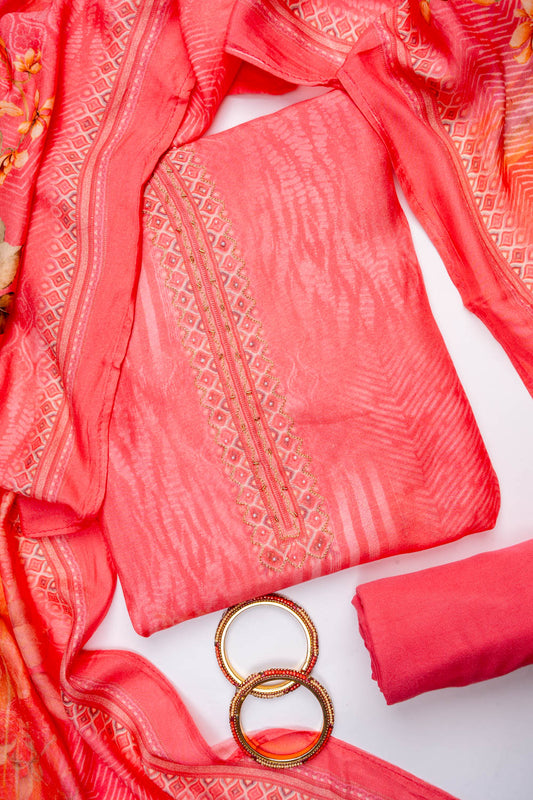 Gajari Crepe Unstitched Salwar Suit With Cotton Dupatta