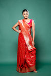 Red Banarasi Silk Saree With Unstitched Blouse