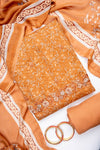 Mustard Pashmina Unstitched Salwar Suit With Cotton Dupatta