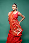 Red Banarasi Silk Saree With Unstitched Blouse