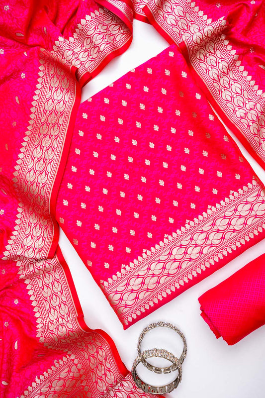 Rani Banarasi Silk Unstitched Salwar Suit With Silk Dupatta