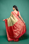 Pista Cotton Zari Border Saree With Unstitched Blouse