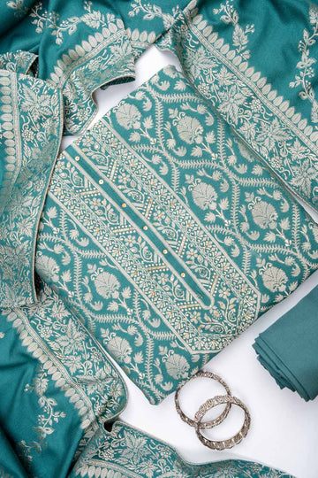 Peacock Pashmina Unstitched Salwar Suit With Pashmina Dupatta