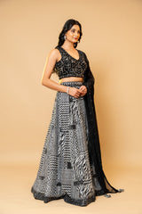 White Black Net Lehenga Set With Georgette Dupatta