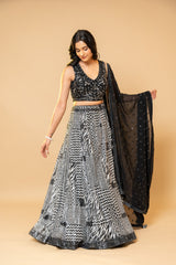 White Black Net Lehenga Set With Georgette Dupatta