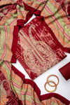 Maroon Pashmina Unstitched Salwar Suit With Pashmina Dupatta
